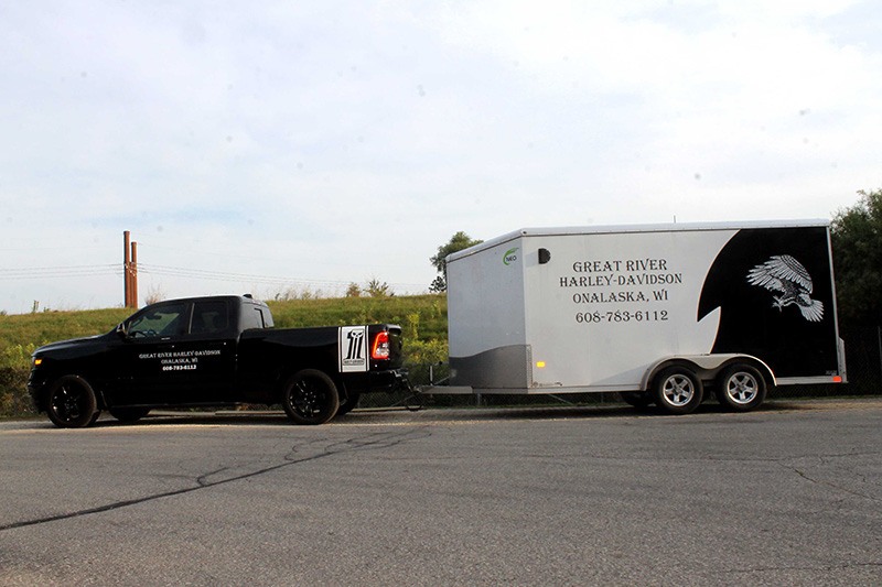 Truck with trailer ready for pickup.