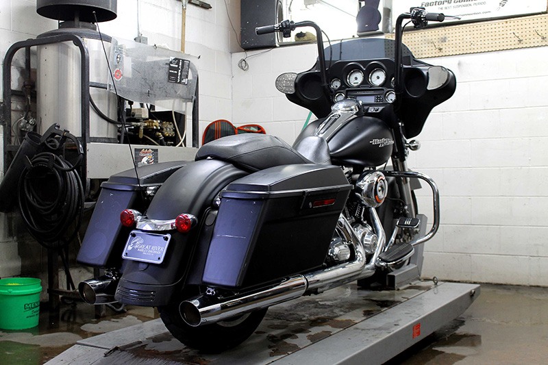 Motorcycle in a Wash Bay.